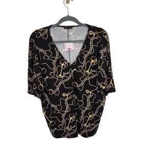 Shiela Rose Half Sleeve Chain‎ Print Blouse in Black - Size Small